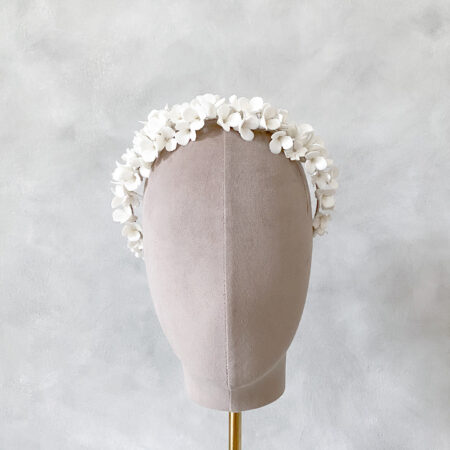 Clay Flower Simple Full Headband - White Silver