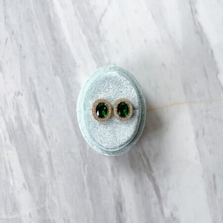 Oval Bezel Earrings - 18k Yellow Gold, Emerald (Needle)