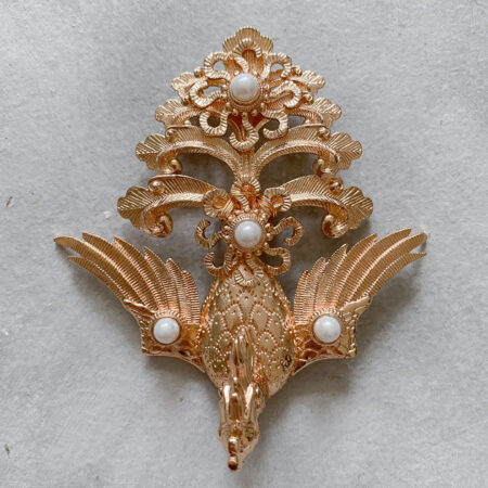 Phoenix Emperor Brooch - Gold, White