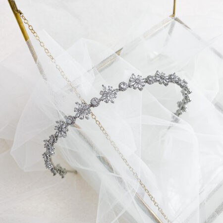 Floral Blossom Headband - Rhodium White Gold, White Diamond