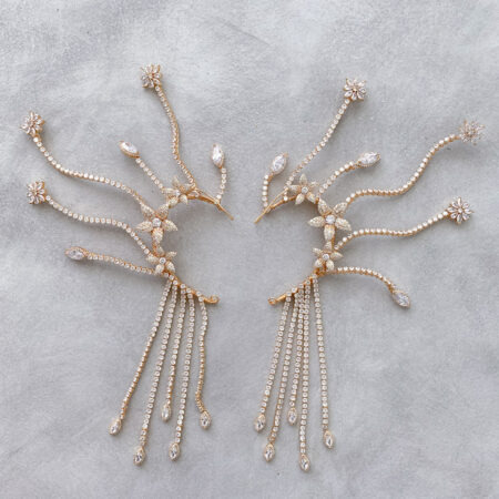 Paved Flower Earpiece - Gold (Right)