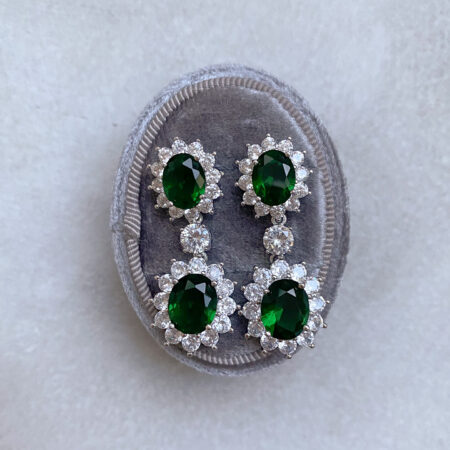 Drop Oval Radiance Earrings - Rhodium White Gold, Emerald