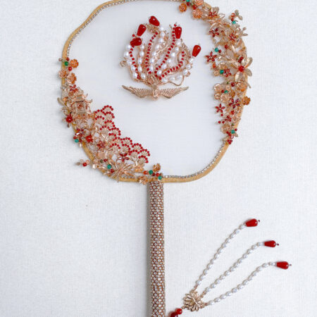 Majestic Phoenix Orchid Pagoda Fan - Gold, Red