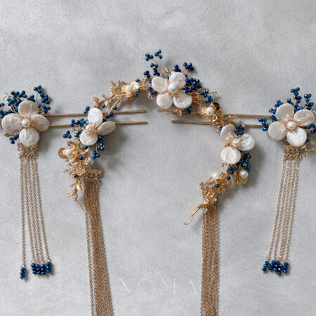 Floral Pearl Set - Gold, Navy (3 pcs)