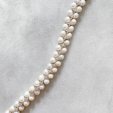 Double Row Charmed Pearl Headband - White Gold