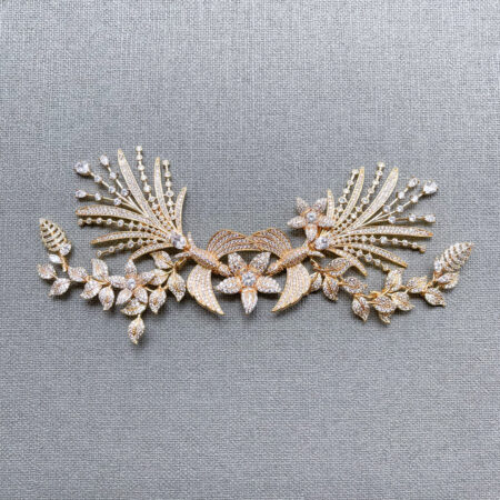 Twin Birds in the Garden Hairvine/Brooch - Gold