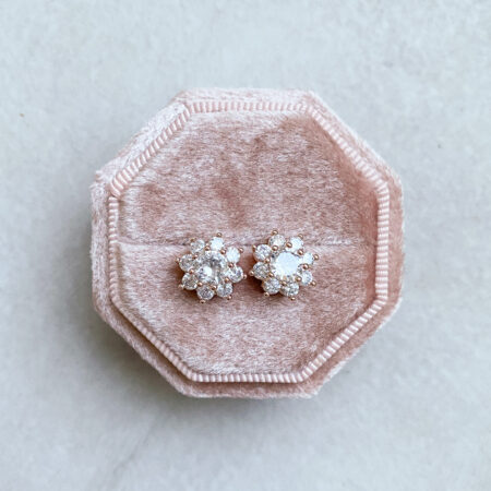 Round Paved Stud Earrings - 18k Rose Gold, White Diamond (Needle)