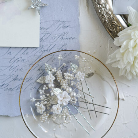 Pure Bloom Hairpin Set - White Silver (4 pcs)