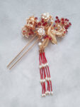 Flying Crane Garden Hairpin - Gold, Ruby