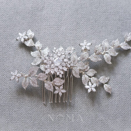 Paved Twigs Royal Art Small Side Haircomb - White Gold