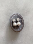 Round Stud with Pearl Earrings - Rhodium White Gold, White Pearl