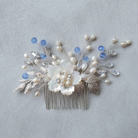 Lotus Garden Haircomb - White Silver, Blue