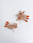 Flying Phoenix Tail Pagoda Koi Ponytail Hairpin Set - Gold, Red (2 pcs)