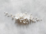 Clay Flower Blossom Dainty Haircomb - White Silver