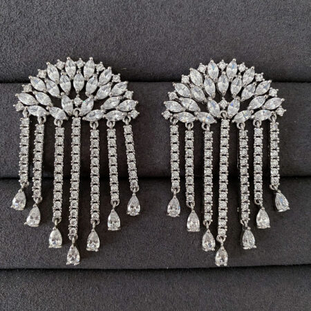 Dangling Dome Earrings - Rhodium White Gold