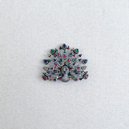3D Peacock Brooch - Black Rhodium, Rainbow