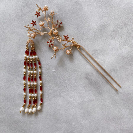 Blossom Jewel Hairpin - Gold, Ruby (Right)