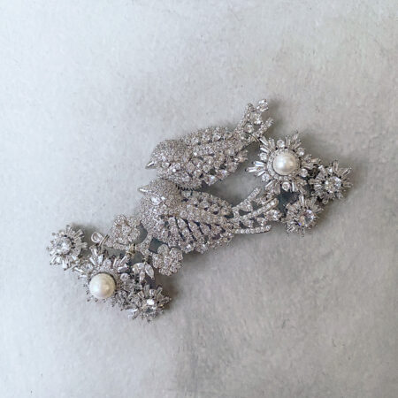 Twin Bird Harmony Brooch - White Gold
