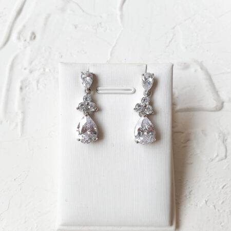 Triple Dot Pear Earrings - Rhodium White Gold (Clip)