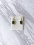 Drop Vintage Elongated Cushion Earrings - 18k Yellow Gold, Emerald