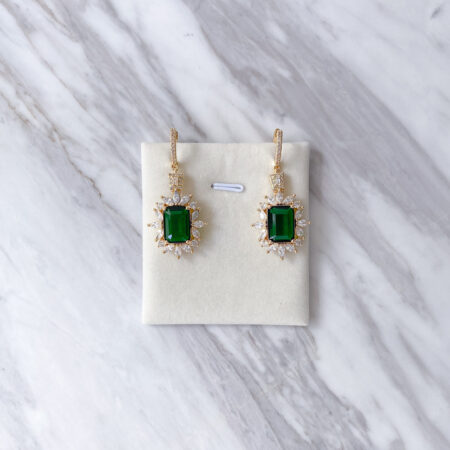 Drop Vintage Elongated Cushion Earrings - 18k Yellow Gold, Emerald