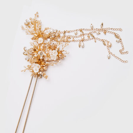 Shell Flower Beadings Hairpin - Gold