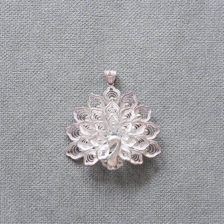 Peacock Round Pendant - Unplated Silver