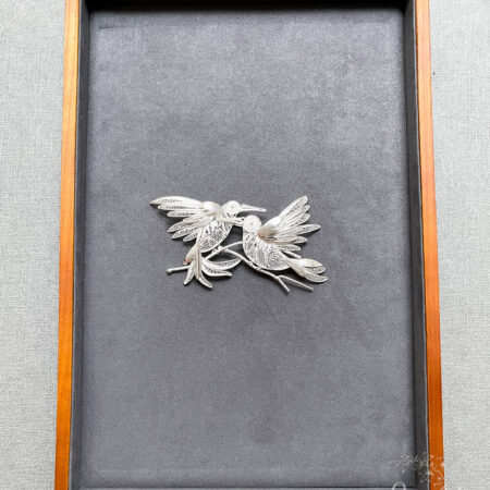 Twin Bird Singing Brooch - Unplated Silver