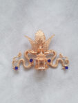 Phoenix Dragon Pagoda Brooch - Gold, Navy