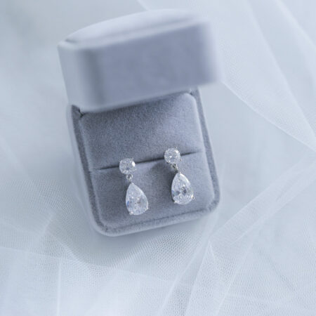 Classic Round Pear Earrings - Rhodium White Gold