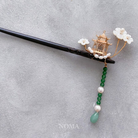 Pavilion Garden Wooden Hairpin - Gold (Left)