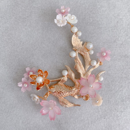 Pink Koi Brooch - Gold