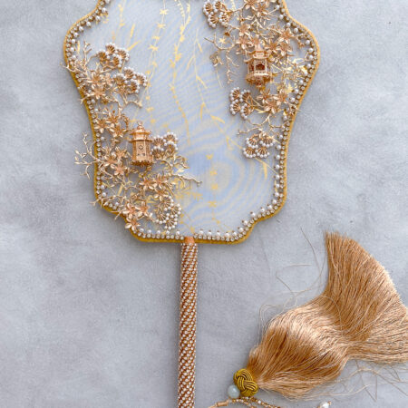 Pagoda Pearl Garden Fan - Gold