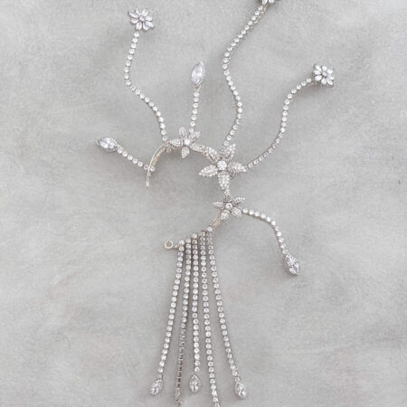 Paved Flower Earpiece - White Gold (Left)