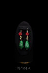 Red Floral Teardrop Jade Earrings - Gold, Jade