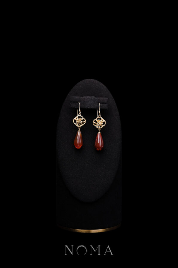 CHN-202200014 – Red Teardrop Jade Rose Earrings – Gold – Red – – C1