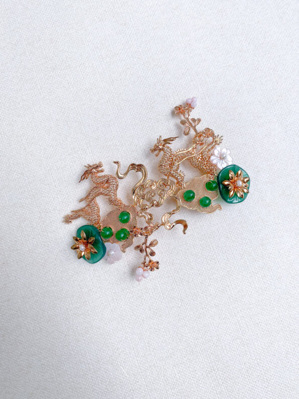 CHN-202200029 – Dragon Cloud Jade Lotus Brooch – Gold – Jade – – C1