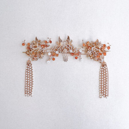 Flying Crane Pearl Blossom Set - Gold, White (3 pcs)