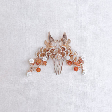 Flying Crane Pearl Blossom Haircomb - Gold, White