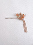 Flying Crane Pearl Blossom Hairpin - Gold, White (Left)