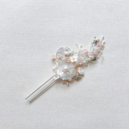 Oriental Blossom Hairpin - White Silver, Pink