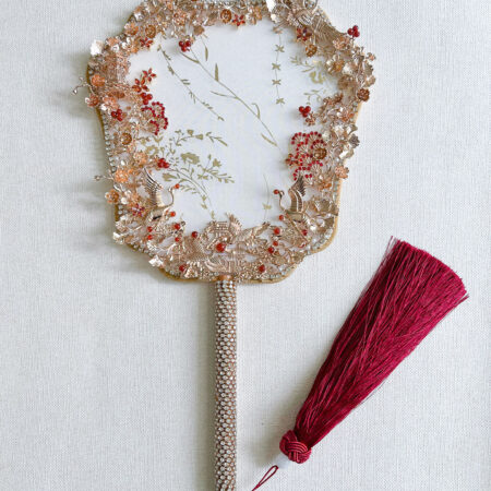Crane Scenery Fan - Gold, Ruby