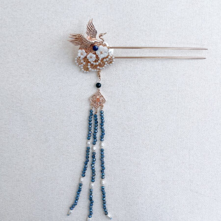 Crane Flowers Hairpin - Gold, Blue (Right)