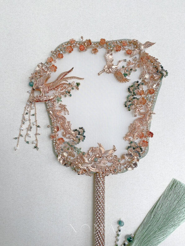 CHN-202200130 – Harmonious Marriage Fan – Gold – Light Jade – – C2