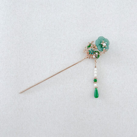 Floral Jade Twines Hairpin - Gold, Jade