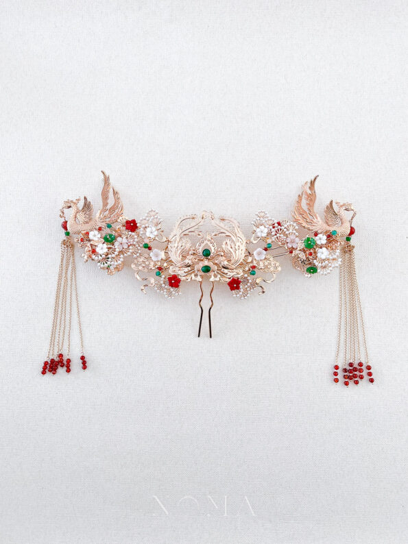 CHN-202300012 – Antique Twin Phoenix Pearl Cloud Set – Gold – – 3 pcs – C1