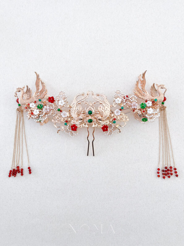 CHN-202300012 – Antique Twin Phoenix Pearl Cloud Set – Gold – – 3 pcs – C2