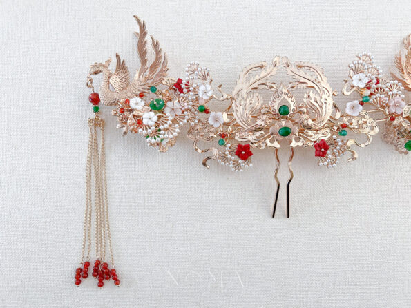 CHN-202300012 – Antique Twin Phoenix Pearl Cloud Set – Gold – – 3 pcs – C3