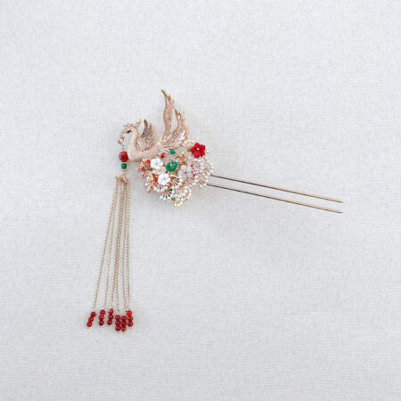 4D Phoenix Feather Pearl Tree Hairpin - Gold (Right)