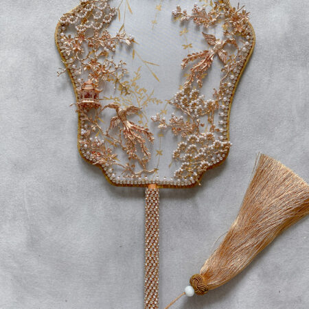Phoenix Pearl Blossom Fan - Gold, Gold